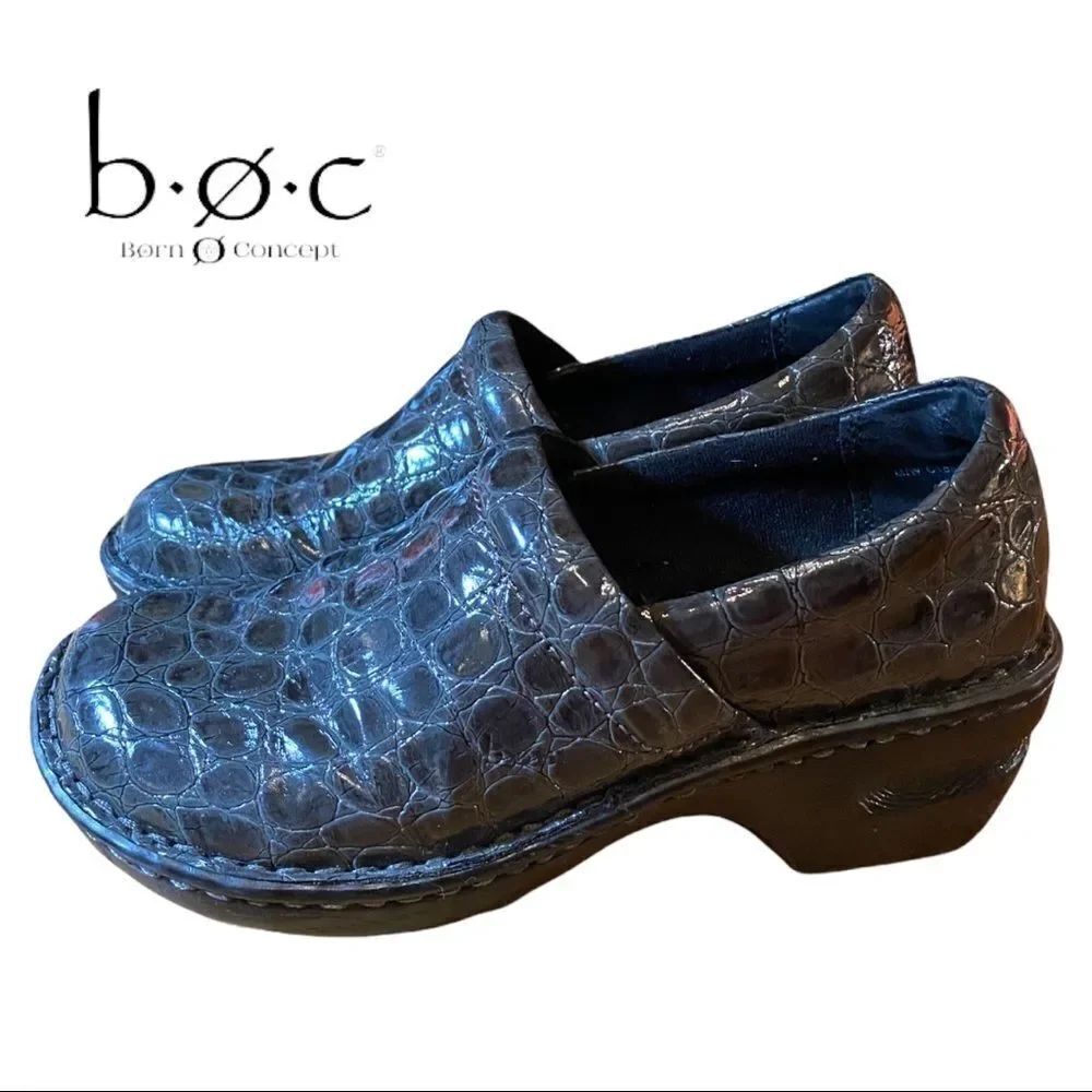 B.O.C. by Born Grey Croc Women's Slip-on Loafers 6.5